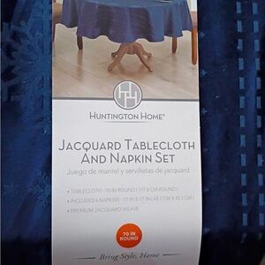 Huntington Home Navy Jacquard Tablecloth and Napkin Set